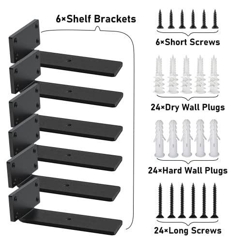 YMDparts Floating Shelf Brackets Heavy Duty - 1/5 Inch Thick Industrial Black Metal L Brackets, Premium Solid Steel Shelf Supports for Shelves - 6 Inch Heavy Floating Shelves Hardware (6Pcs) - Image 5