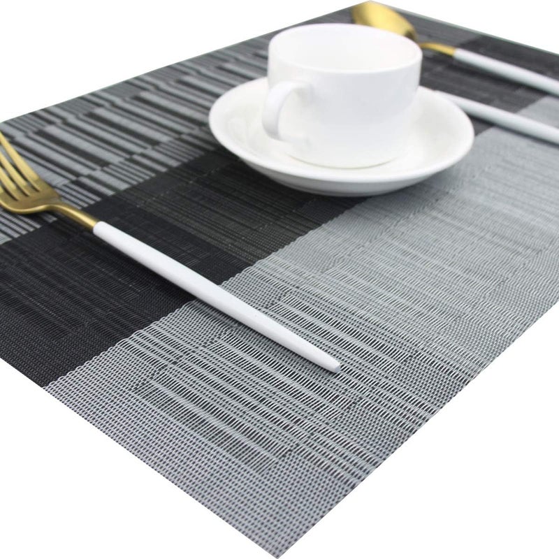 pigchcy Placemats Set of 8 Washable Durable Placemat Vinyl Heat Resistant Non-Slip Table Mats Indoor Outdoor (Black) - Image 4