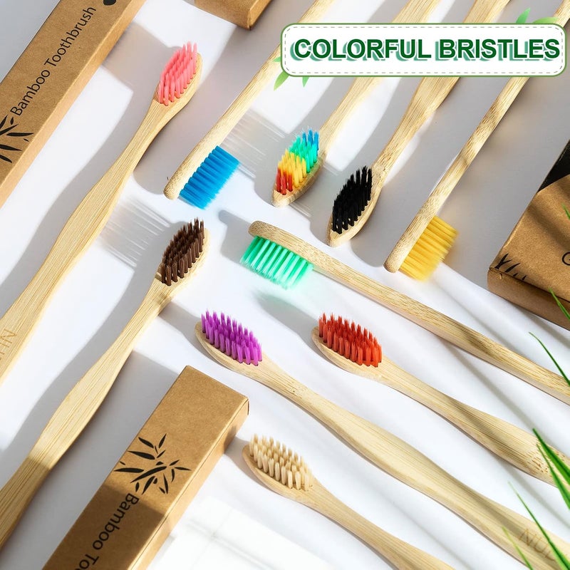 NUDUKO Biodegradable Bamboo Toothbrushes, 10 Piece BPA Free Soft Bristles Toothbrushes, Natural, Eco-Friendly, Green and Compostable (Multicolored Bristles) - Image 5