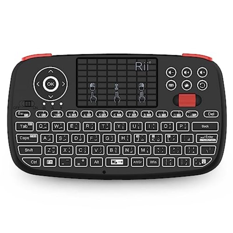 i4 Mini Bluetooth Keyboard with Touchpad for Smartphones and PC, Black ABS Plastic, Black with Backlit Keys, Portable Wireless Keyboard with 2.4G USB Dongle - Image 1