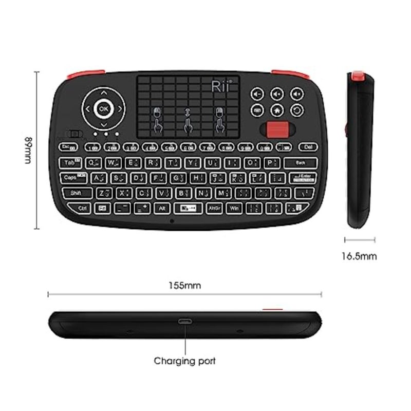 i4 Mini Bluetooth Keyboard with Touchpad for Smartphones and PC, Black ABS Plastic, Black with Backlit Keys, Portable Wireless Keyboard with 2.4G USB Dongle - Image 2