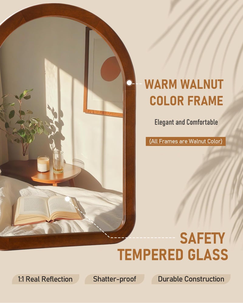 Culer Arched Mirror 22 x 30 Inch,Walnut Brown Wood Rustic Bathroom Tempered Wall Mirror with Wood Frame,Round Corner Arch Farmhouse Wooden Vanity Mirror for Living Room,Entryway or Bedroom - Image 5