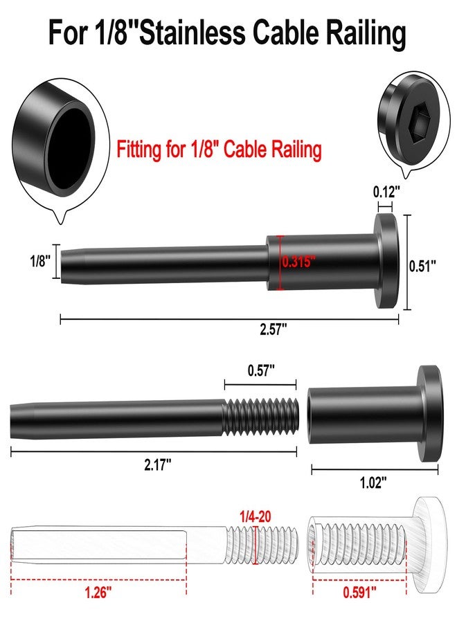 BLIKA 24 Pack 1/8" Black Stainless Steel Invisible Receiver and Swage Stud End for Cable Railing, Deck Stair Threaded End Fitting for Wood & Metal Post, Black Cable Railing Hardware - Image 2