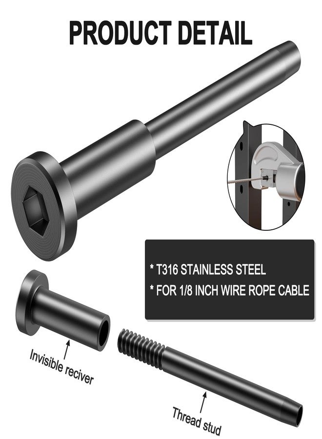 BLIKA 24 Pack 1/8" Black Stainless Steel Invisible Receiver and Swage Stud End for Cable Railing, Deck Stair Threaded End Fitting for Wood & Metal Post, Black Cable Railing Hardware - Image 3