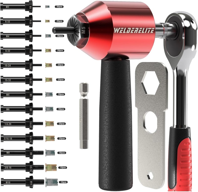 WelderElite Store طقم أدوات محول حفر صمولة ريفيت يحتوي على 290 صمولة ريفيت و 13 عموداً - Image 1