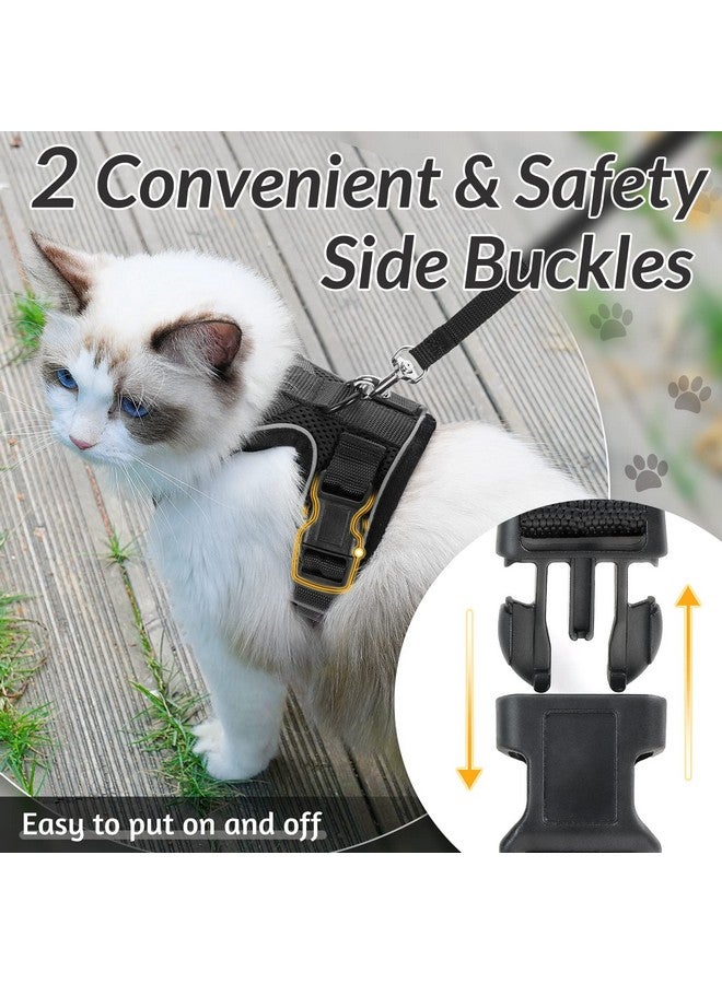 رابيتجو تسخير ومقود للقطط من rabbitgoo للمشي، سترة ناعمة قابلة للتعديل ومقاومة للهروب للقطط، سترة سهلة التحكم بشرائط عاكسة قابلة للتهوية، أسود، مقاس صغير - Image 5