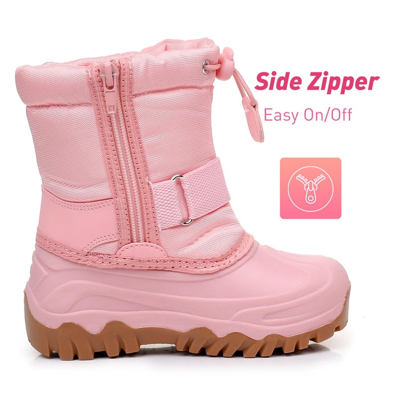 Ahannie Kids Girls Winter Snow Boots Waterproof Anti-Slip Warm Outdoor Shoes with Side Zipper(Toddler/Little Kid/Big Kid)(Pink-2) - Image 3