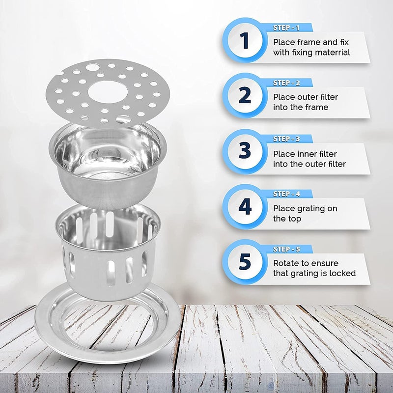 Atipriya Jali Round Lock with Anti Cockroach Trap Plain Stainless Steel with 5 X 5 Hole Drain Cover 5 x 5 AntiCockroach Hole for Bathroom and Kitchen Floor Water Drain Grate Silver - Image 5