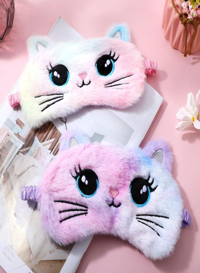 WY LIGHTING LEVEL 2 Pcs Plush Eye Mask Soft Sleeping Blindfold Eye Cover Comfortable Cute Animal Sleeping Mask Satin Nap Night Eyeshade Cover for Women Men Gift (Colorful, Cat Style - Image 3