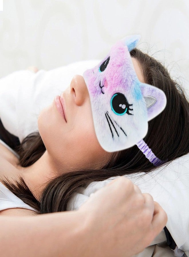 WY LIGHTING LEVEL 2 Pcs Plush Eye Mask Soft Sleeping Blindfold Eye Cover Comfortable Cute Animal Sleeping Mask Satin Nap Night Eyeshade Cover for Women Men Gift (Colorful, Cat Style - Image 4
