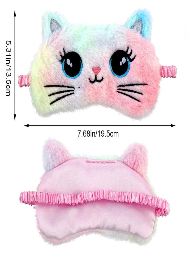 WY LIGHTING LEVEL 2 Pcs Plush Eye Mask Soft Sleeping Blindfold Eye Cover Comfortable Cute Animal Sleeping Mask Satin Nap Night Eyeshade Cover for Women Men Gift (Colorful, Cat Style - Image 2