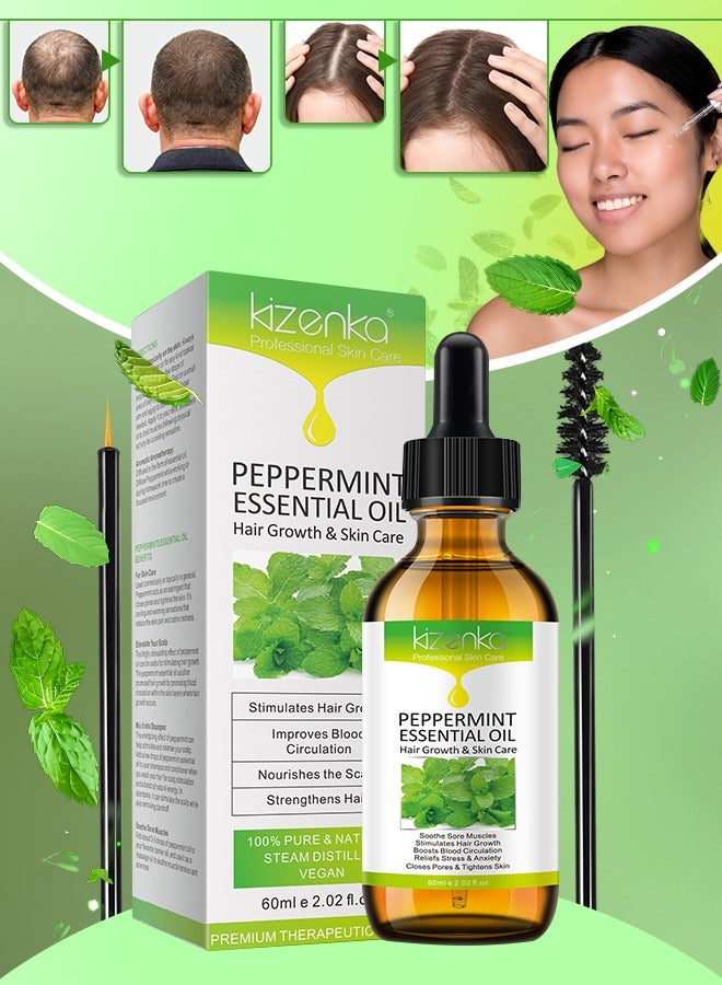 kizenka 60ml Peppermint Essential Oil for Hair Growth 100% Pure & Natural Peppermint Essential Oil for Diffuser Relieve Body Stress & Improves Skin Health for Unisex - Image 1