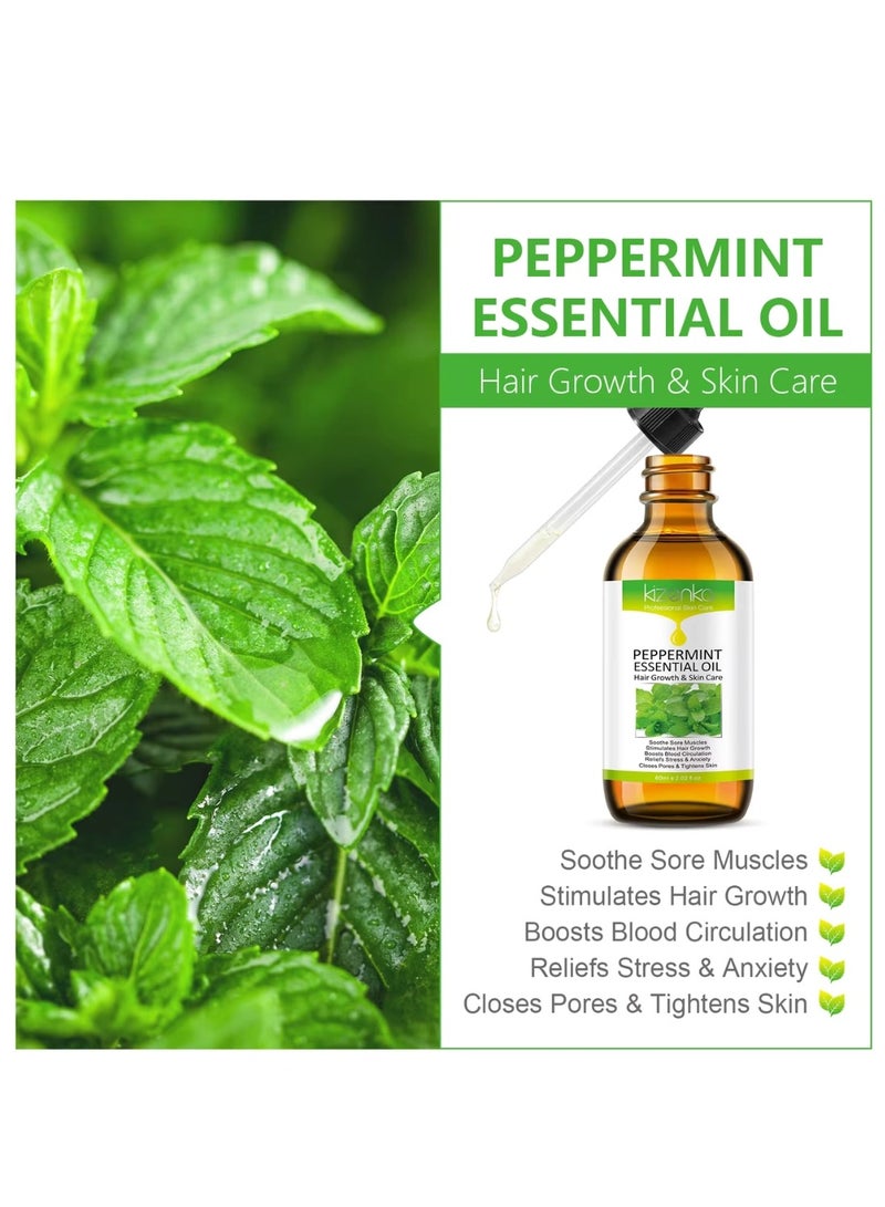 kizenka 60ml Peppermint Essential Oil for Hair Growth 100% Pure & Natural Peppermint Essential Oil for Diffuser Relieve Body Stress & Improves Skin Health for Unisex - Image 2