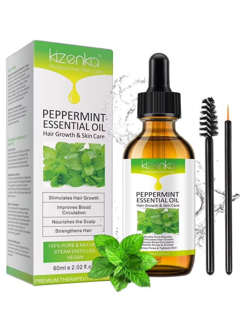 kizenka 60ml Peppermint Essential Oil for Hair Growth 100% Pure & Natural Peppermint Essential Oil for Diffuser Relieve Body Stress & Improves Skin Health for Unisex - Image 5