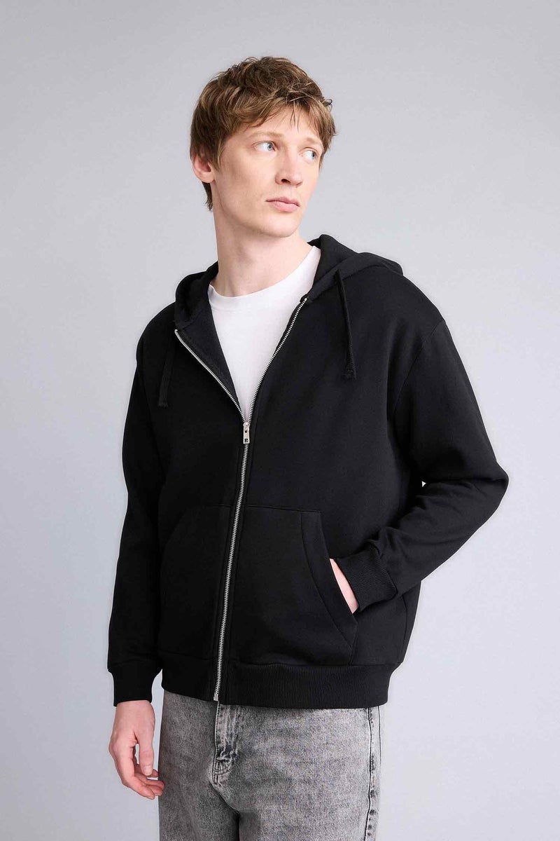 DeFacto Black Man Relax Fit Soft Fleece Lined Thick Fabric Hoodie Casual - Image 1