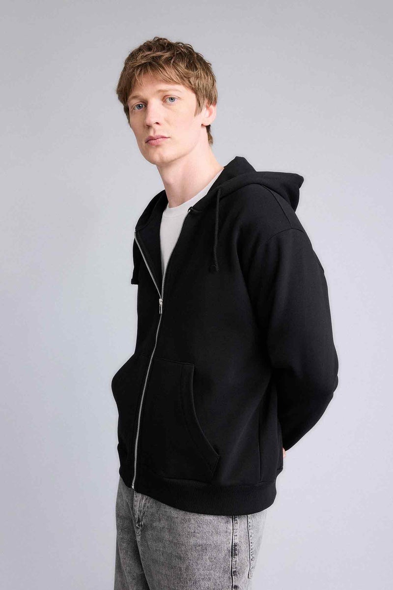 DeFacto Black Man Relax Fit Soft Fleece Lined Thick Fabric Hoodie Casual - Image 3