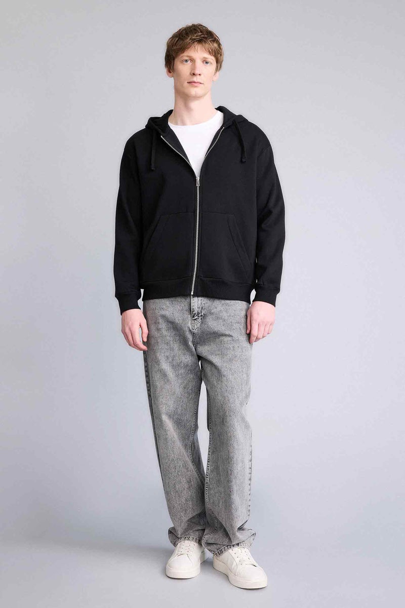 DeFacto Black Man Relax Fit Soft Fleece Lined Thick Fabric Hoodie Casual - Image 2
