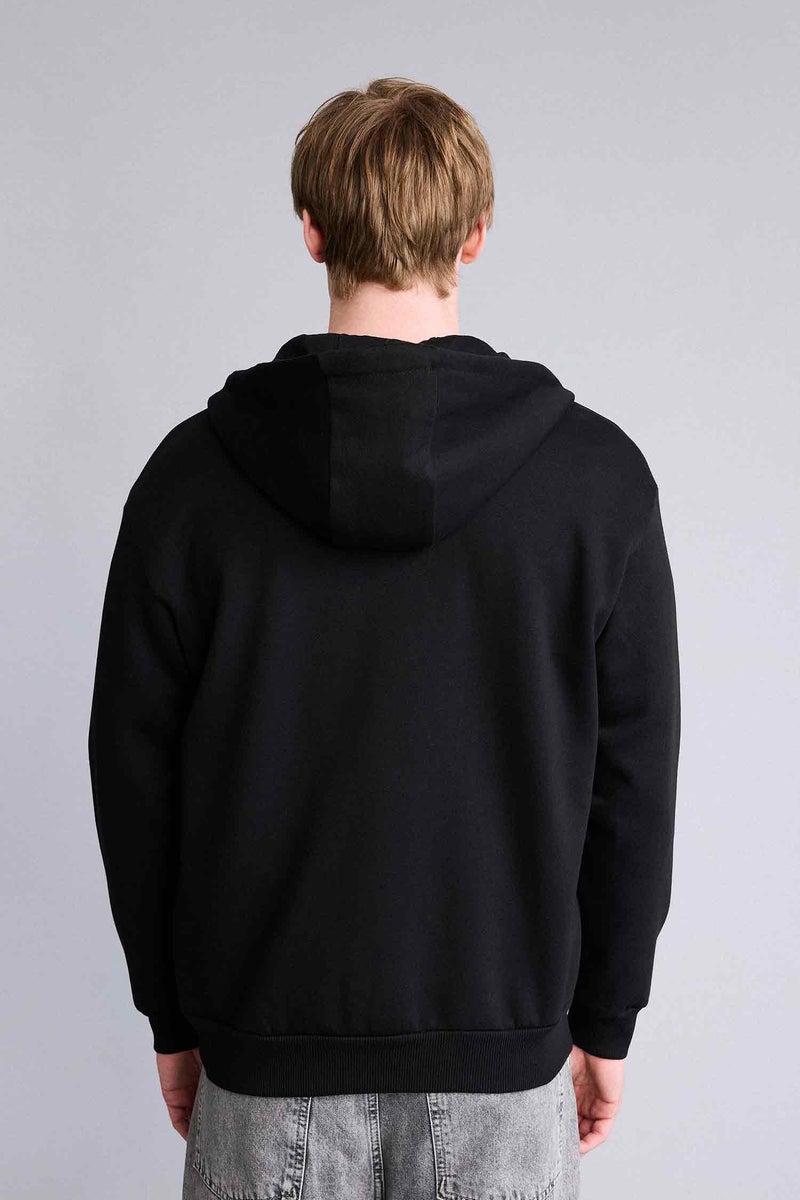 DeFacto Black Man Relax Fit Soft Fleece Lined Thick Fabric Hoodie Casual - Image 5