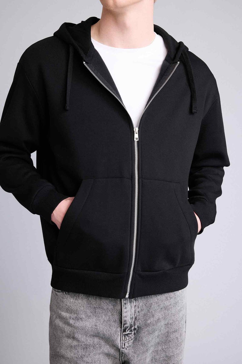 DeFacto Black Man Relax Fit Soft Fleece Lined Thick Fabric Hoodie Casual - Image 4