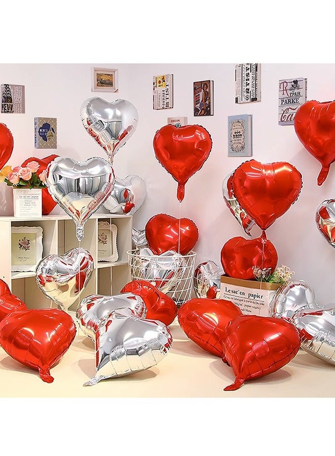 5 Pcs 18 Inch Red Heart Foil Balloons And 5 Pcs 18 Inch Silver Heart Foil Balloons - Image 2