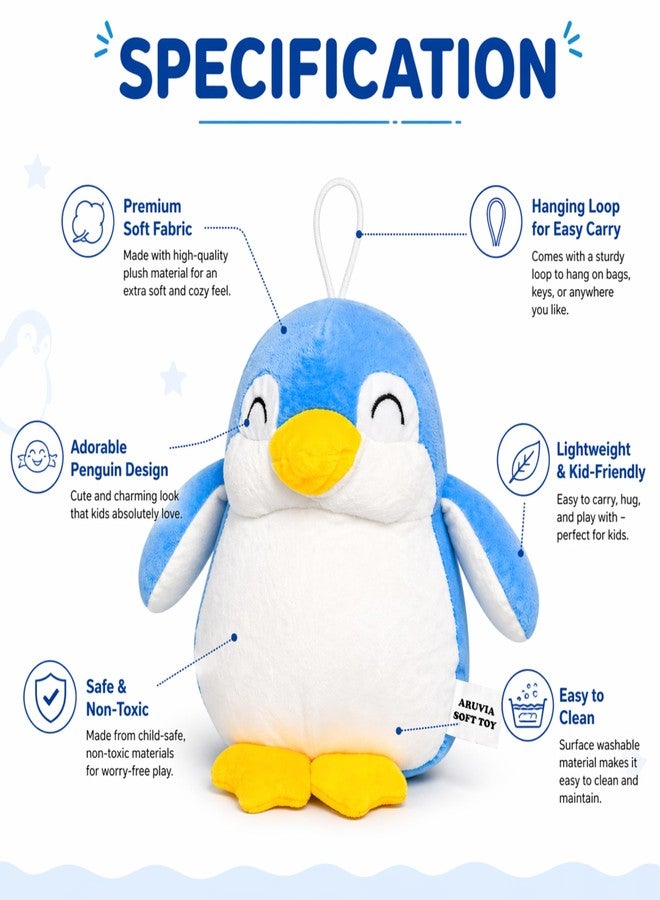 Aruvia Penguin Plush Soft Toy 25 CM for Kids, Boys & Girls | Ultra Soft Stuffed Animal Plushie with Hanging Loop | Cute Blue Penguin Birthday Gift, Baby Cuddle Toy - Image 5