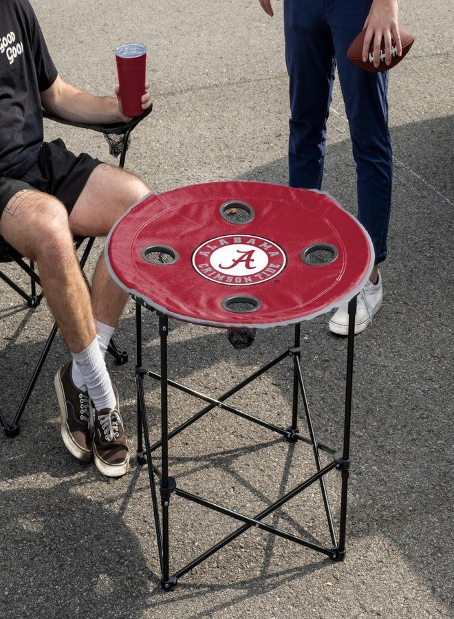 Logo Brands NCAA Alabama Crimson Tide Round Tailgating Table – Portable with Foldable Legs, 4 Cup Holders, Powder-Coated Steel, and 27.6" Surface Diameter, Team Color - Image 2