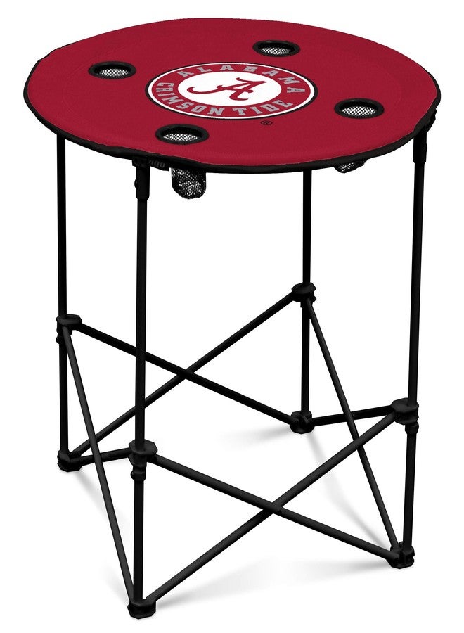 Logo Brands NCAA Alabama Crimson Tide Round Tailgating Table – Portable with Foldable Legs, 4 Cup Holders, Powder-Coated Steel, and 27.6" Surface Diameter, Team Color - Image 1