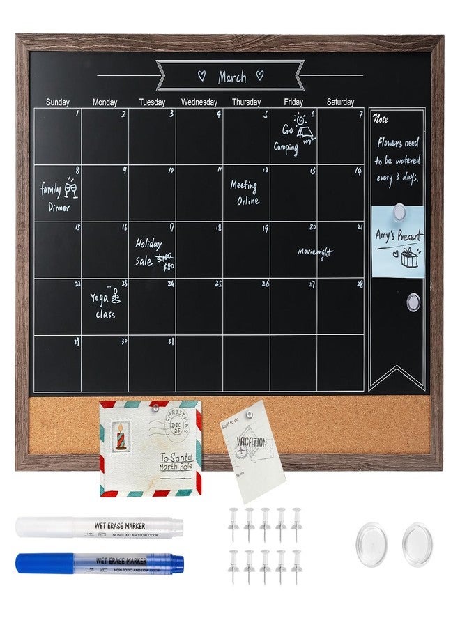 ARCOBIS Chalkboard Calendar with Cork Board, 24x18 Inch Wood Frame Bulletin Board for Wall, Magnetic Chalk Calendar Board with Chalk Markers, Push-Pins and Magnets,Grey - Image 1