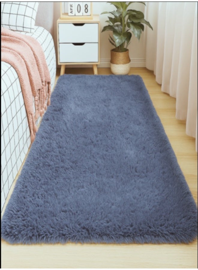 Fluffy Fur Floor Rug, Polyester, Rectangle, 60x120cm, Blue grey. Non-Slip Super Soft Touch Living Room Bedroom Kitchen Decoration Of Carpet Floor Rug Fluffy Long Pile Rectangular.