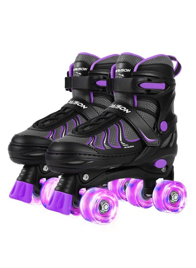 PAPAISON Roller Skates for Women Adjustable Size for Girls Ages 8-12 with Light up Wheels Outdoor Womens Quad Roller Skate Indoor Outdoor (Purple, Large-Youth & Adult (4-7 US)) - Image 1
