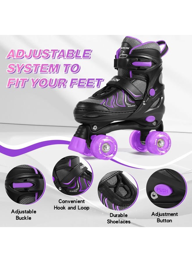 PAPAISON Roller Skates for Women Adjustable Size for Girls Ages 8-12 with Light up Wheels Outdoor Womens Quad Roller Skate Indoor Outdoor (Purple, Large-Youth & Adult (4-7 US)) - Image 2