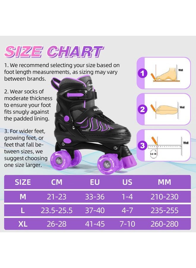 PAPAISON Roller Skates for Women Adjustable Size for Girls Ages 8-12 with Light up Wheels Outdoor Womens Quad Roller Skate Indoor Outdoor (Purple, Large-Youth & Adult (4-7 US)) - Image 3