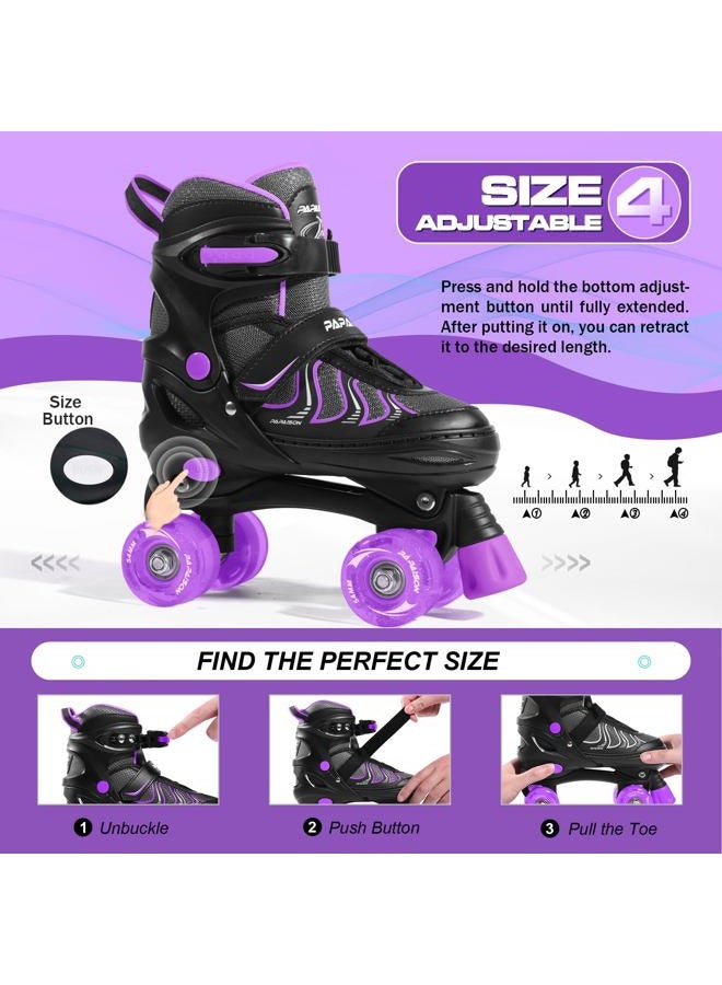 PAPAISON Roller Skates for Women Adjustable Size for Girls Ages 8-12 with Light up Wheels Outdoor Womens Quad Roller Skate Indoor Outdoor (Purple, Large-Youth & Adult (4-7 US)) - Image 4