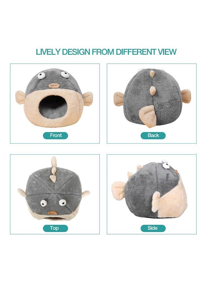 Lcybem Cat Beds for Indoor Cats - Cat Bed Cave with Removable Washable Cushioned Pillow, Soft Plush Premium Cotton No Deformation Pet Bed, Lively Pufferfish Cat House Design, Grey, Multiple Sizes(L) - Image 5
