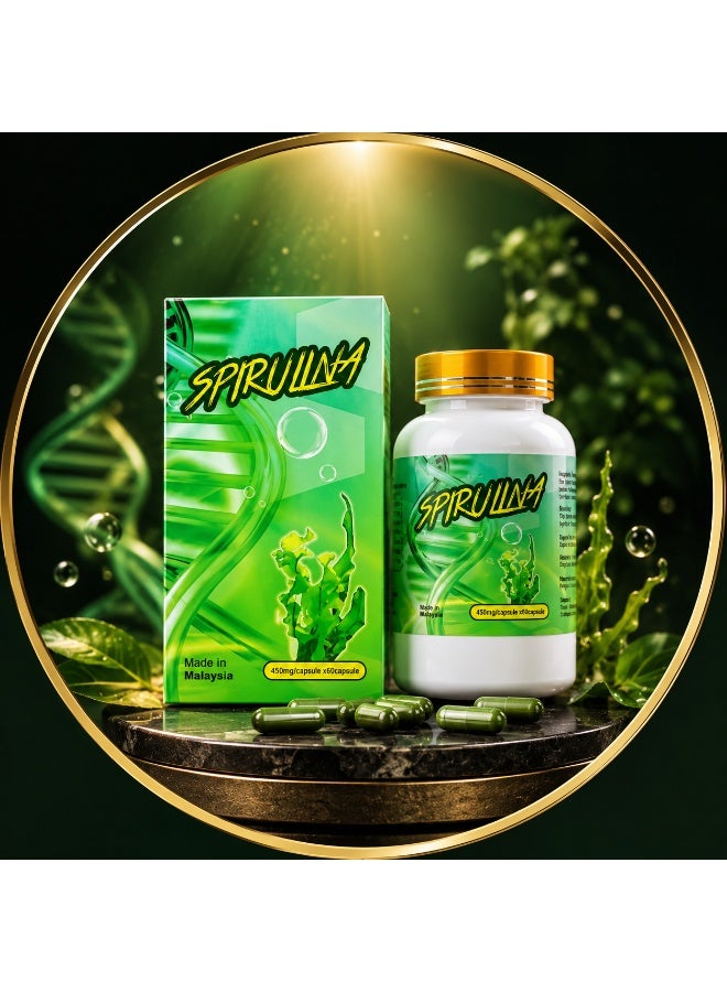 Spirulina **Spirulina 450mg Food Supplement Capsules, 60 Count – Convenient Daily Supplement – Made in Malaysia - Image 1