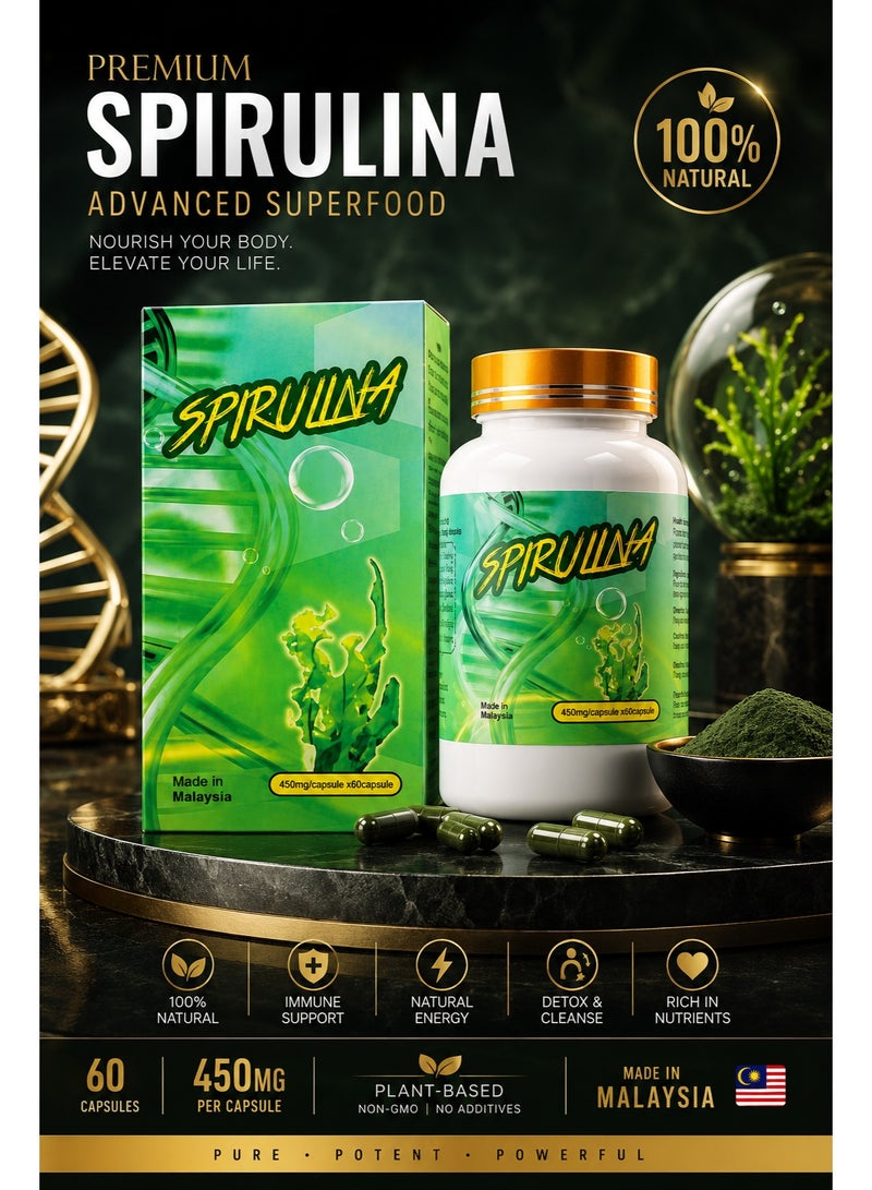 Spirulina **Spirulina 450mg Food Supplement Capsules, 60 Count – Convenient Daily Supplement – Made in Malaysia - Image 4
