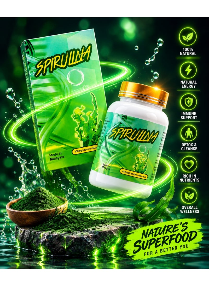 Spirulina **Spirulina 450mg Food Supplement Capsules, 60 Count – Convenient Daily Supplement – Made in Malaysia - Image 5