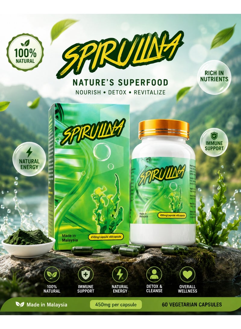 Spirulina **Spirulina 450mg Food Supplement Capsules, 60 Count – Convenient Daily Supplement – Made in Malaysia - Image 3