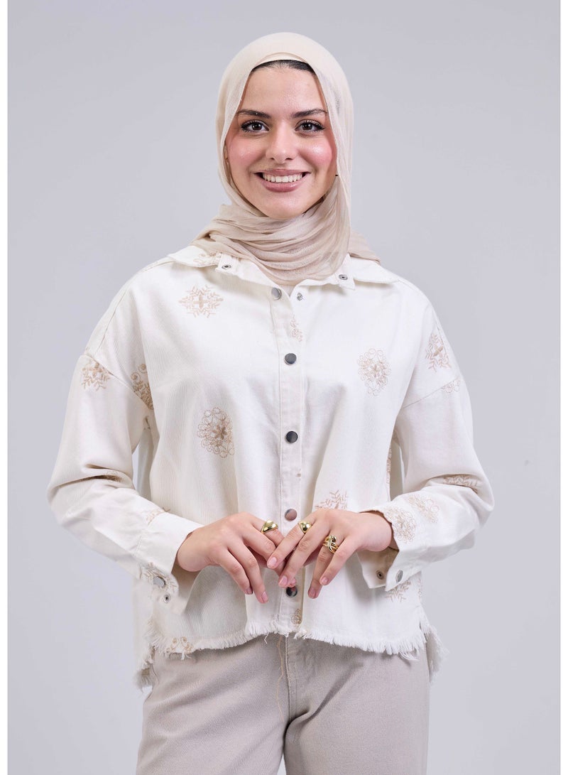 شيب ماستر جاكيت جبردين حريمي بكسرات خفيفة وزراير كبس – ستايل كاجوال عملي  - Image 1