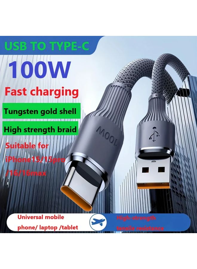 USB C Fast Charging Cable 100W 100cm Nylon Braided With Gold Connector - Image 1
