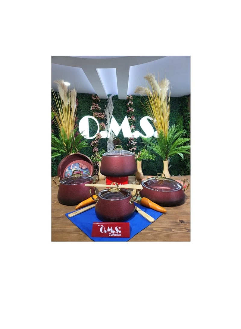 طقم طناجر غرانيت اندكشن مكون من 9 طقم مقاسات 20 .24.28 سم لون أحمر-صناعه تركيه