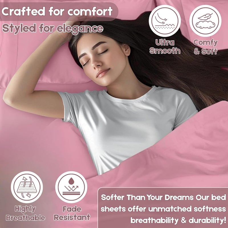 FOAM CRAFT® Luxury Quality 4 Piece Bed Sheet Set - Twin Size, Pink, 100% Cotton - Image 5