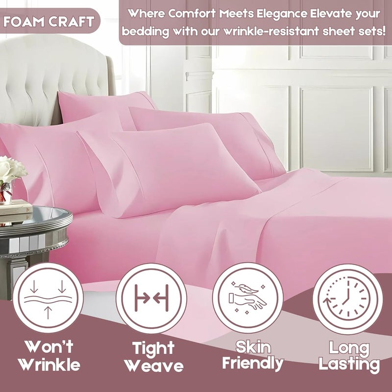 FOAM CRAFT® Luxury Quality 4 Piece Bed Sheet Set - Twin Size, Pink, 100% Cotton - Image 3