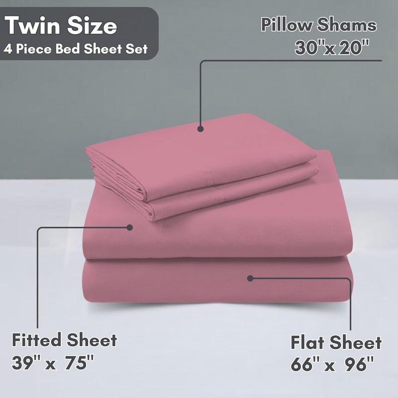 FOAM CRAFT® Luxury Quality 4 Piece Bed Sheet Set - Twin Size, Pink, 100% Cotton - Image 2