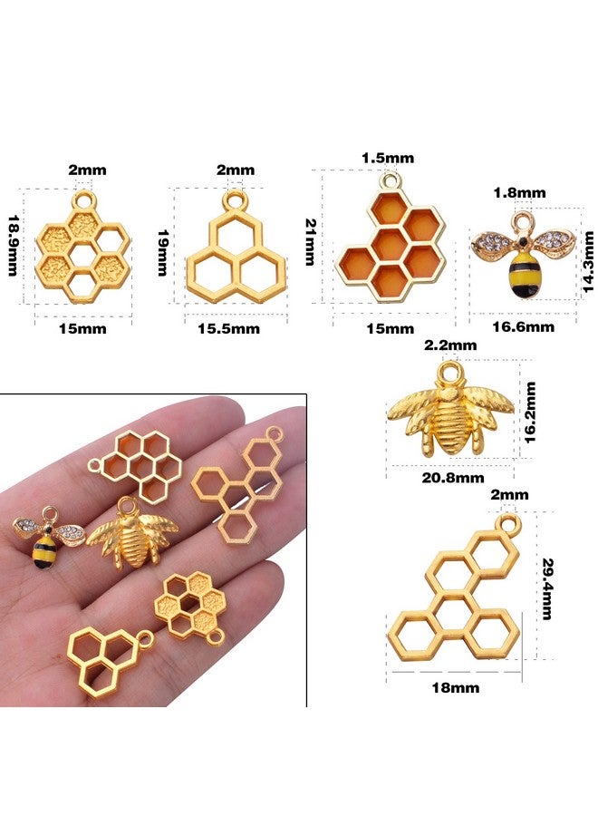 BronaGrand 50pcs Honeycomb Bee Charms Enamel Rhinestone Alloy Honeybee Charms Pendants for DIY Necklace Earrings Bracelet Jewelry Making Accessories - Image 3