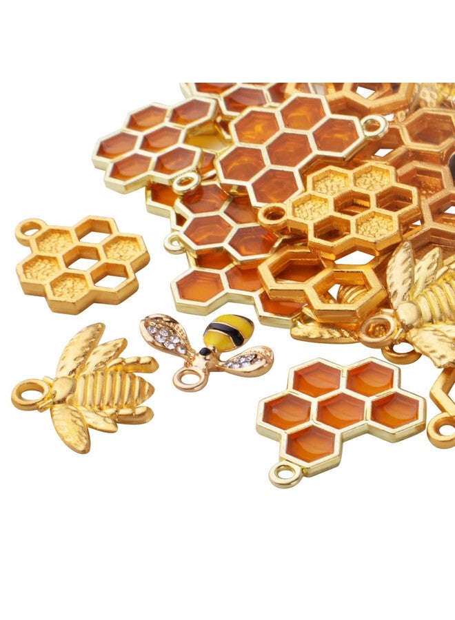 BronaGrand 50pcs Honeycomb Bee Charms Enamel Rhinestone Alloy Honeybee Charms Pendants for DIY Necklace Earrings Bracelet Jewelry Making Accessories - Image 4