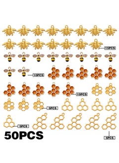 BronaGrand BronaGrand 50pcs Honeycomb Bee Charms Enamel Rhinestone Alloy Honeybee Charms Pendants for DIY Necklace Earrings Bracelet Jewelry Making Accessories  - Image 2