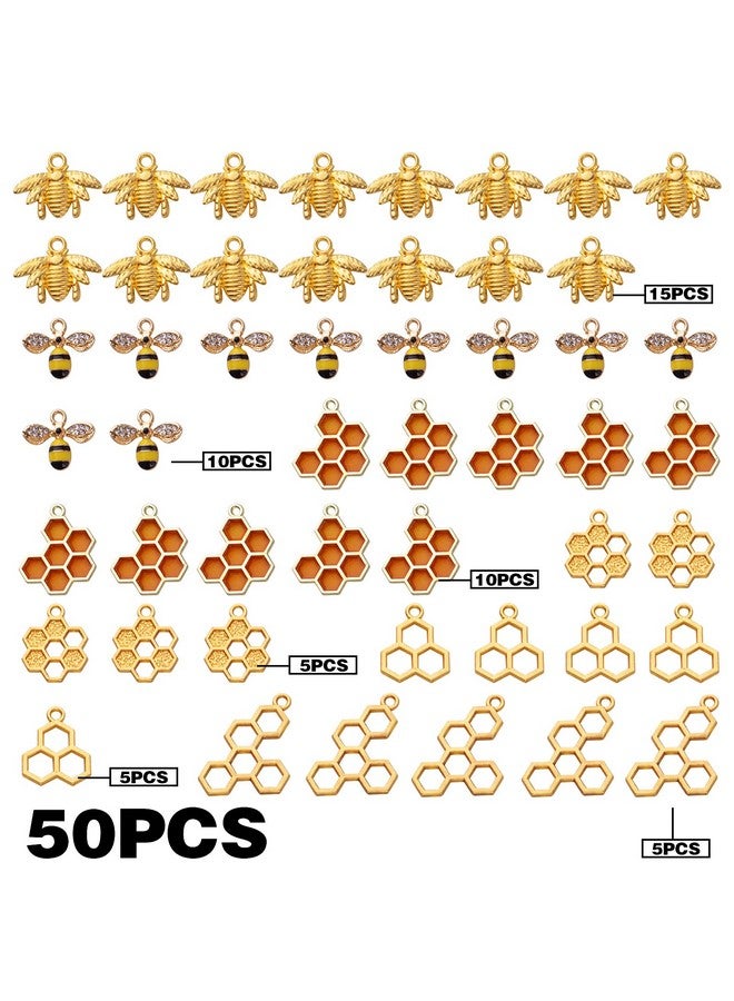 BronaGrand 50pcs Honeycomb Bee Charms Enamel Rhinestone Alloy Honeybee Charms Pendants for DIY Necklace Earrings Bracelet Jewelry Making Accessories - Image 2