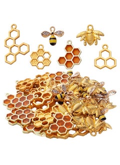 BronaGrand BronaGrand 50pcs Honeycomb Bee Charms Enamel Rhinestone Alloy Honeybee Charms Pendants for DIY Necklace Earrings Bracelet Jewelry Making Accessories  - Image 1