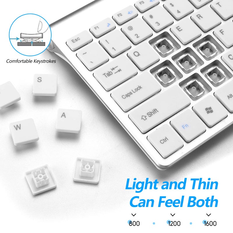 Guiheng Wireless Keyboard and Mouse Combo, Compact Quiet Wireless Keyboard and Mouse Set 2.4G Ultra-Thin Sleek Design for Windows, Computer, Desktop, PC, Notebook, Laptop (GHKM03 Silver White) - Image 4